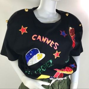 VTG 90s French Cities Embellished Shoulder Pads M